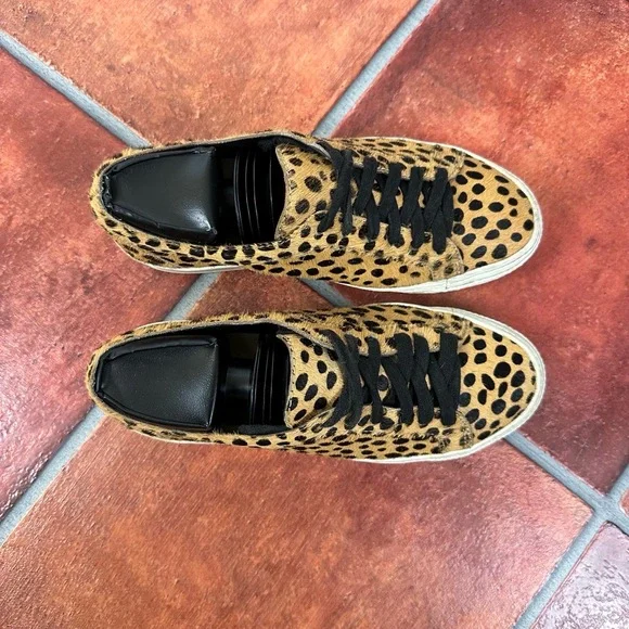 Loeffler Randall Calf Hair Cheetah Print Platform Sneakers Size 7.5 - Picture 5 of 12